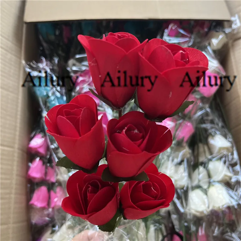 96pcs Half Open Wood Chip Roses With Flower Poles,Wooden Crafts,Christmas Wedding Bouquets,Valentine's Gifts,Window Decorations