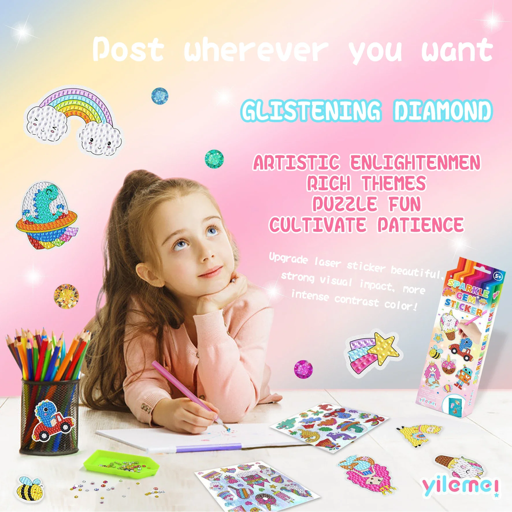 Cyfrowe malowanie diamentami z kreskówek, ręcznie malowane diamentami, jednorożec, syrenka, małe zwierzęce rękodzieło DIY, prezent dla dziewczynek — zdjęcie 4