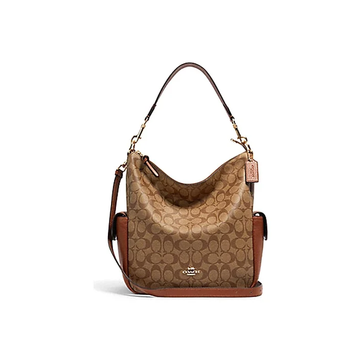 COACH Leather With Coated Canvas Bucket Bag, Crossbody Bag, Shoulder Bag, Handbag Large Women's Khaki C1523-IMS5U