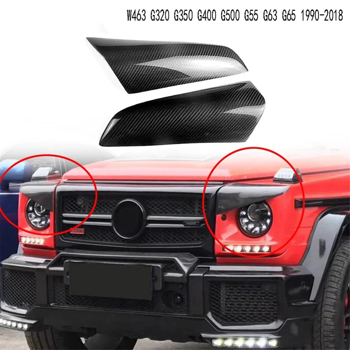 Carbon Fiber Car Headlight Eyebrow Cover Trim for Mercedes Benz G Class W463 G320 G350 G400 G500 G55 G63 G65 1990-2018