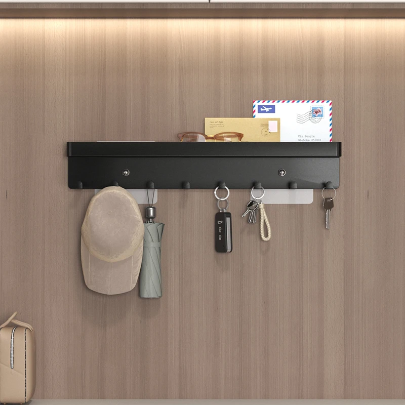 Porte-clé d'entrée mural avec plateau multifonctionnel, arrangement de crochet, pas besoin de perçage, salon, chambre à coucher, w