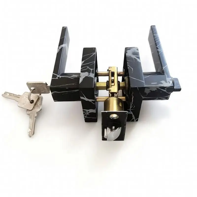 Heavy Duty Three Bar Lock Aluminum Alloy Imitation Marble Stripe Exterior Lock with Key ET Room Wooden Door Handle Lock