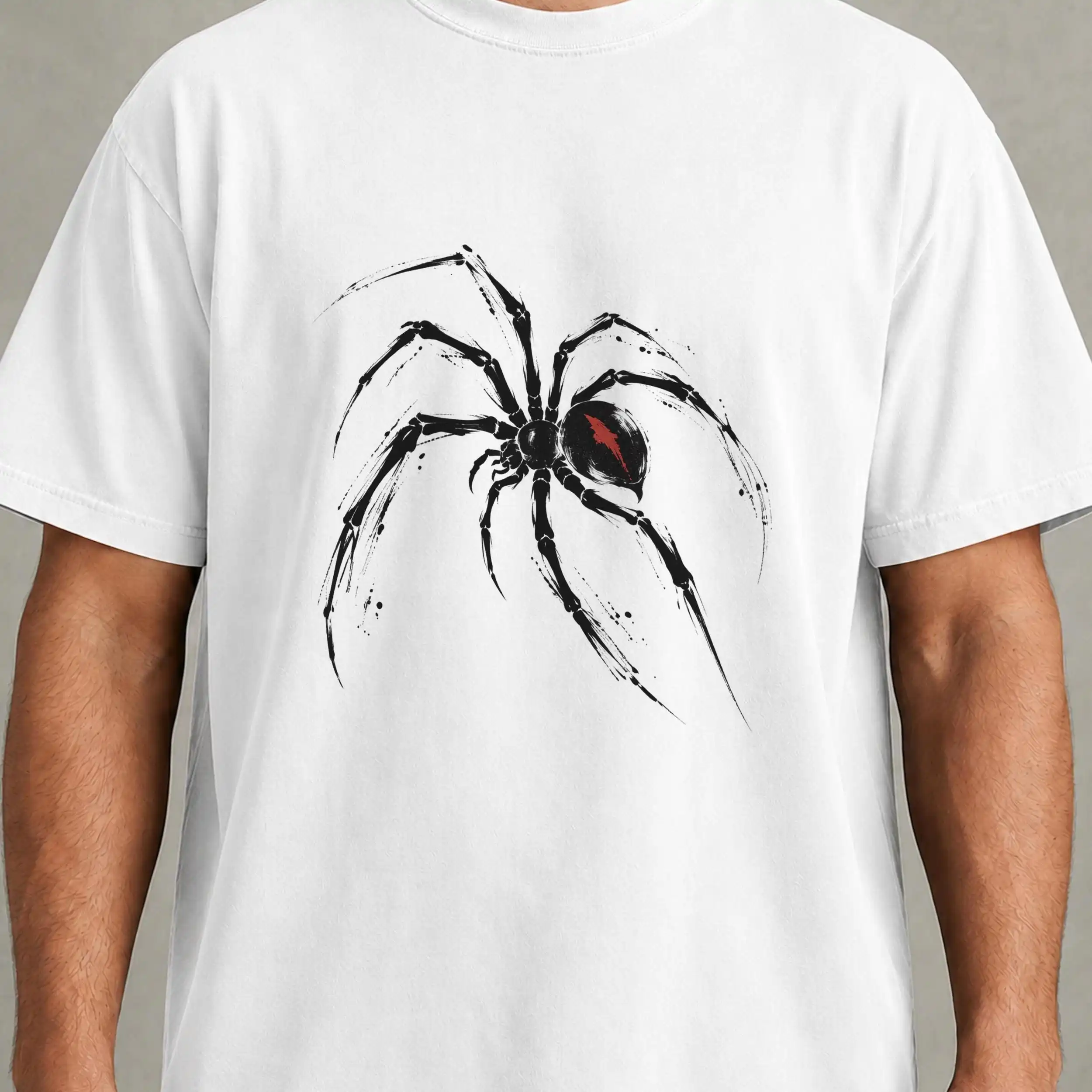 Spider Ink Art Printed T-shirt Suitable for Both Men and Women Gothic Style Short Sleeved Insect Pattern Casual Street Style Top