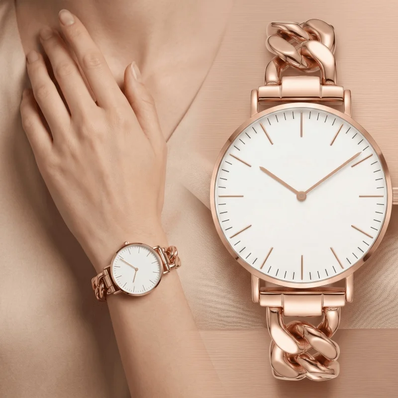 Luxury Rose Gold Women's Watches Simple Analog Quartz Ladies Wristwatches Clock Fashion Metal Link Bracelet Woman Watches Reloj