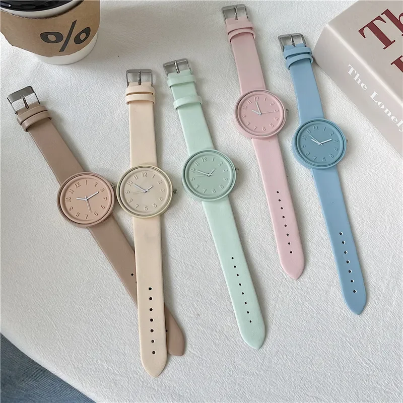 Relógio Quartz para Mulheres, Relógios Macaron, Temperamento Simples, Estudante Retro, Relógio Digital, Moda