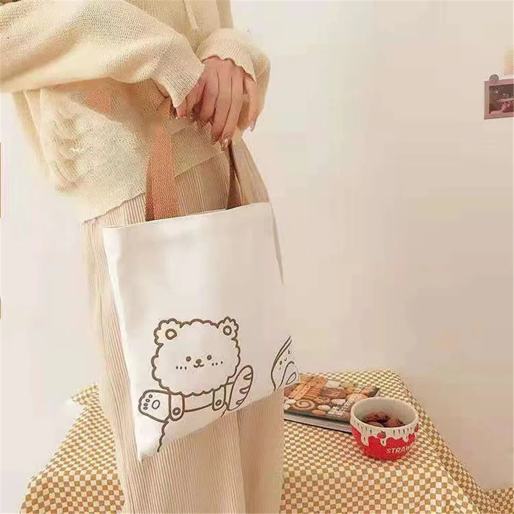 Bolsa de lona de urso bonito para mulheres, pequena sacola simples, Sacos de pano de algodão, bolsa de compras