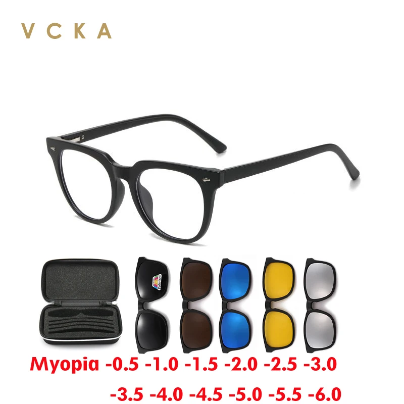 VCKA-Myopia Sunglasses for Men, Magnet Clip óculos polarizados, prescrição personalizada, óculos de leitura,-0,5 a-6,0, novo, 6 em 1, 2024