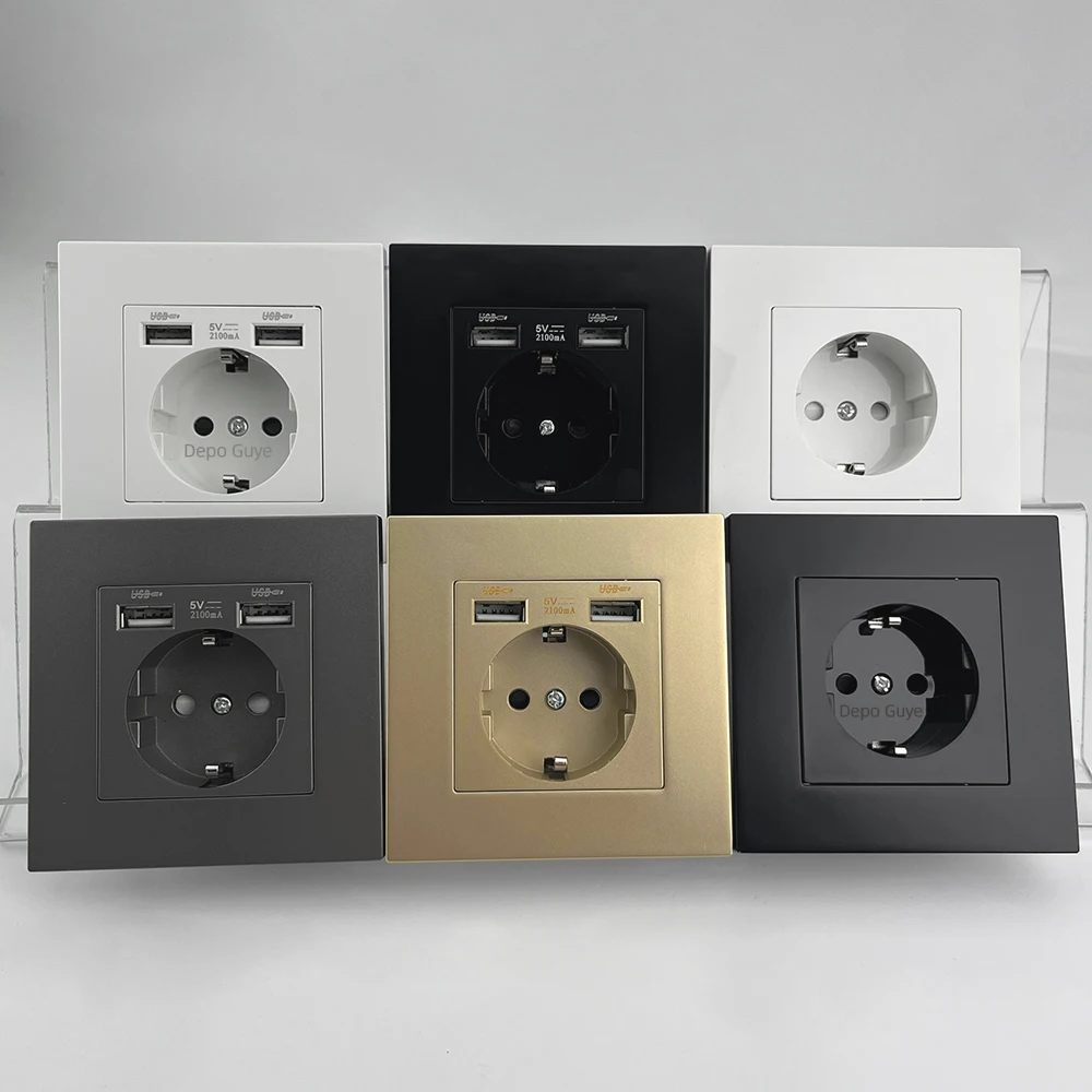 EU Standard Double USB Wall Power Socket,Electrical Socket Wall Plug with Type-c Usb Fast Charing Port 16A PC Panel Outlet 220V