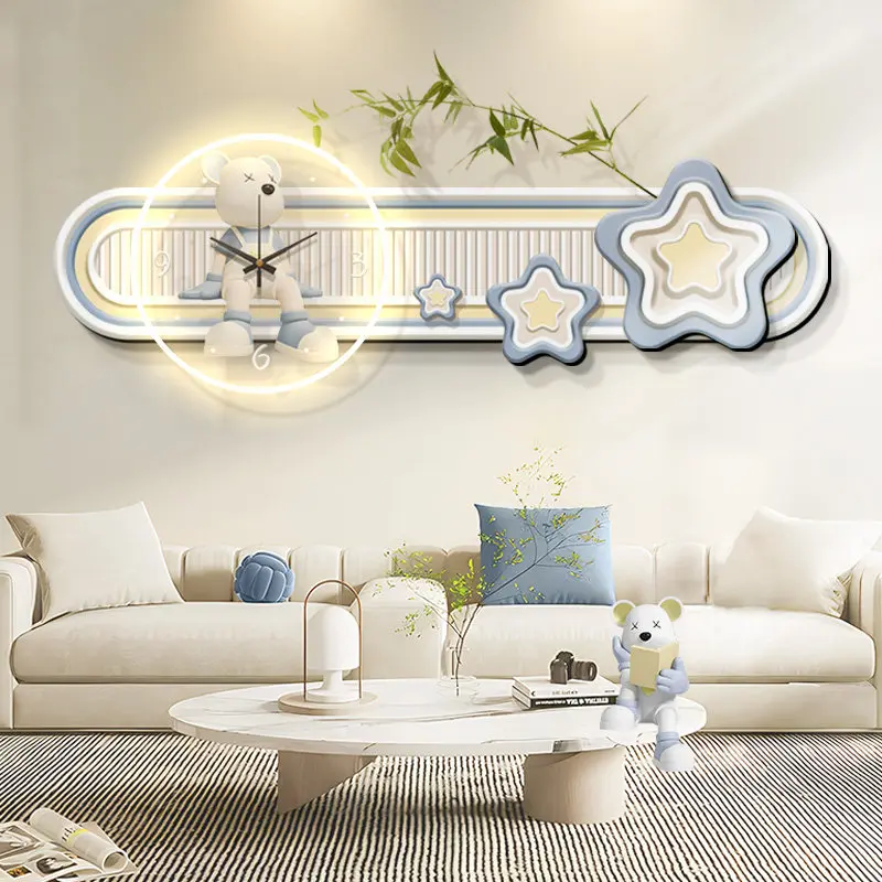 Oil style living room decoration painting, clock, multi-layer sofa, background wall, teddy bear, high-end feeling, bedroom wall