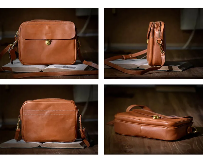 Vintage luxury natural genuine leather men messenger bag outdoor casual travel high quality real cowhide lock shoulder bag