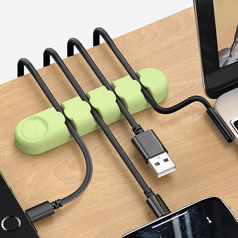 Pengatur kabel Data Desktop silikon, 1 buah klip Organizer kabel Desktop lucu, perekat penggulung kabel Data