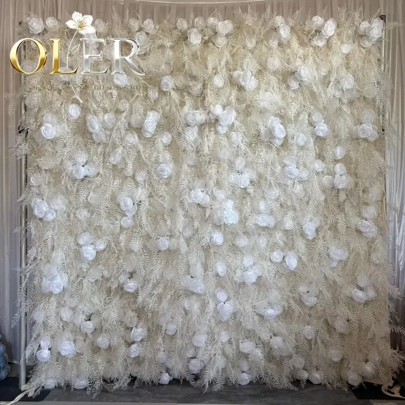 White Silk Flower Wall Backdrop Cloth Realistic Floral Background for Wedding Graduation Thanksgiving Party Event Decoration