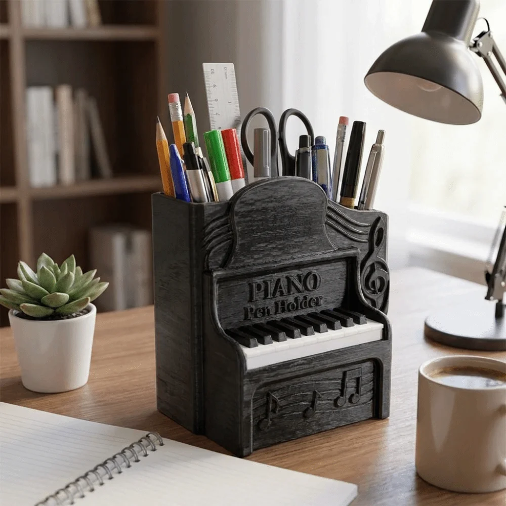 Music Stationery 3D Printed Piano Pen Holder Creative Unique Piano Ornament Plastic Piano Shaped Storage Box Desk Storage