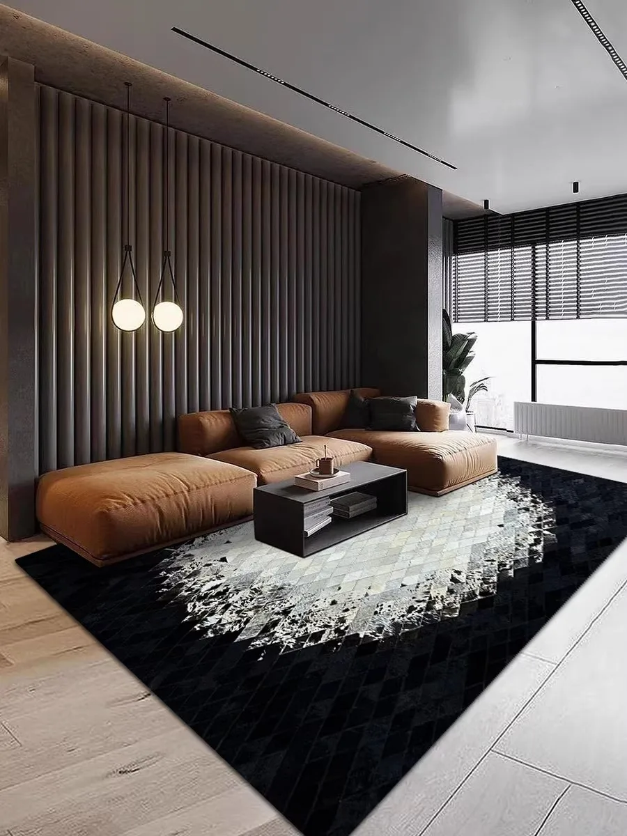 Simple Geometry Black White Carpet Livinging Room Luxury Natural Cow Hide Home Decor Carpet Bedroom Large Office Villa Floor Rug