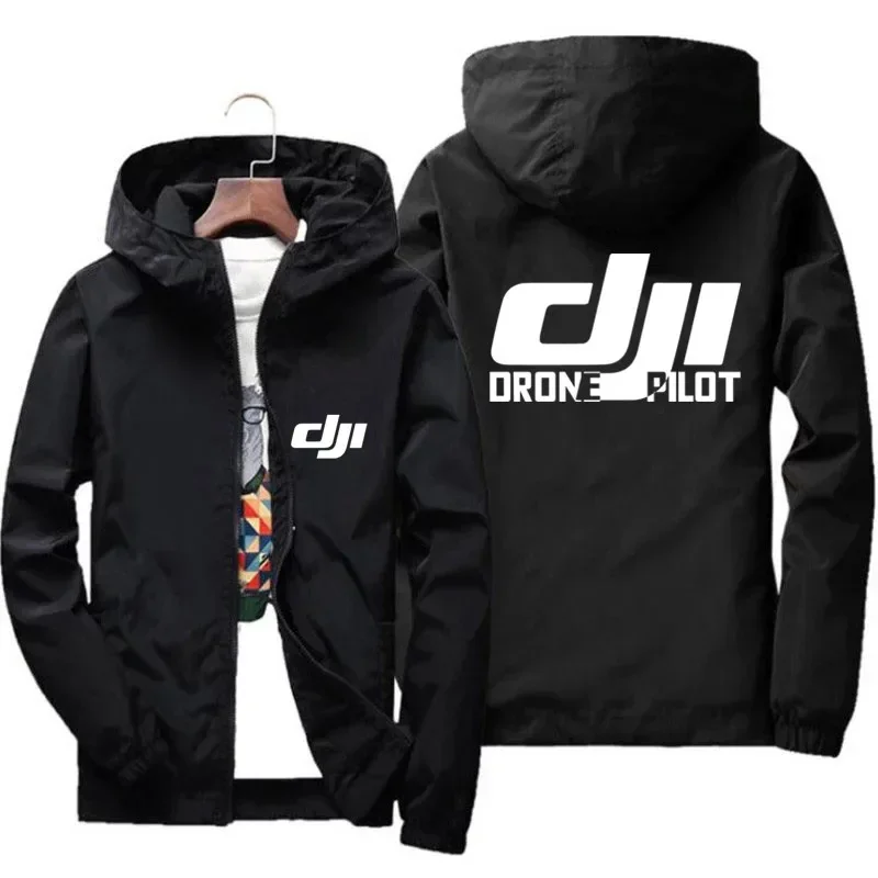 Herren-Bomberjacke mit Kapuze, DJI Drone Pilot, lässige, dünne Windjacke, hochwertiger Mantel, sportliche winddichte Kleidung, große Größe M-7XL
