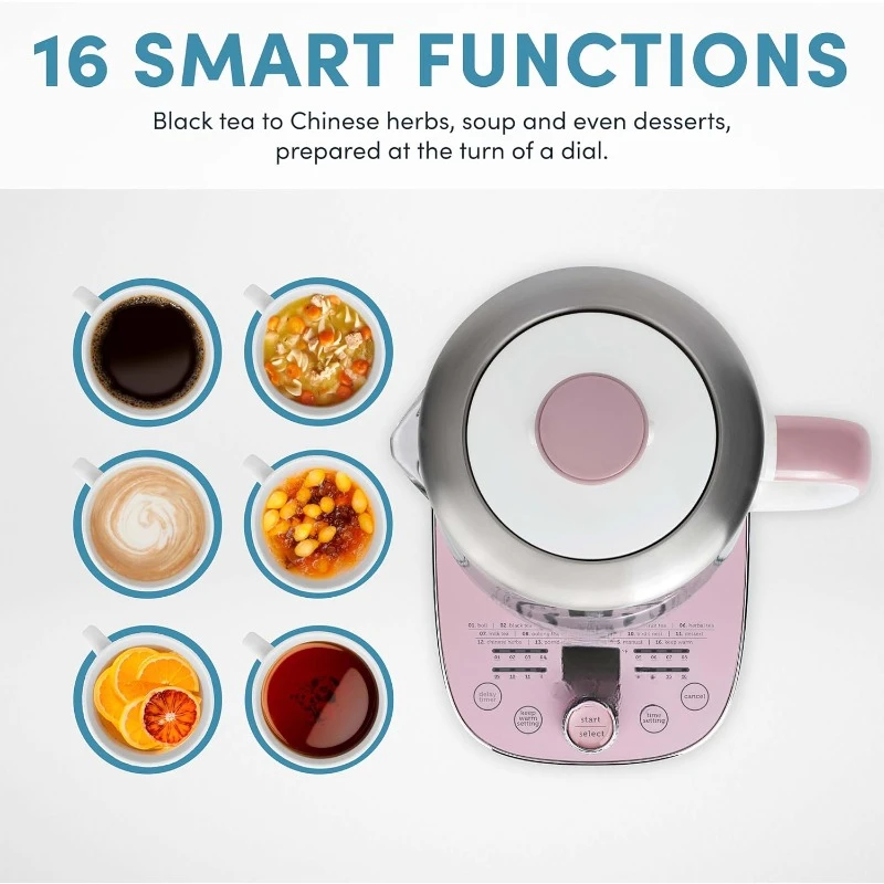 Professional AWK-701 16-in-1 Nutri-Water, Green, Fruit, Flower Tea, Coffee, Multi-Use Kettle, Delay Timer, 1.5L, Pink