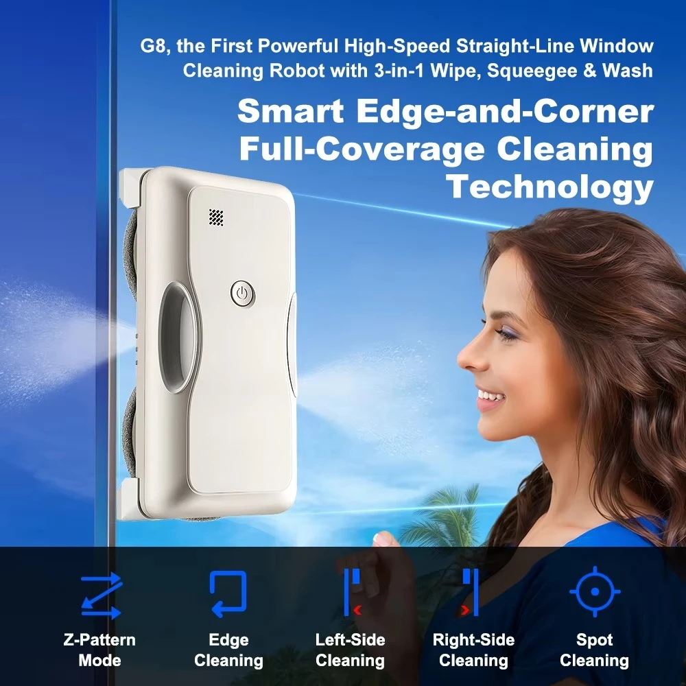 Smart Window Cleaning Robot, Automatic Water Spray, AI Path Planning, App Control, Electric Glass Cleaner