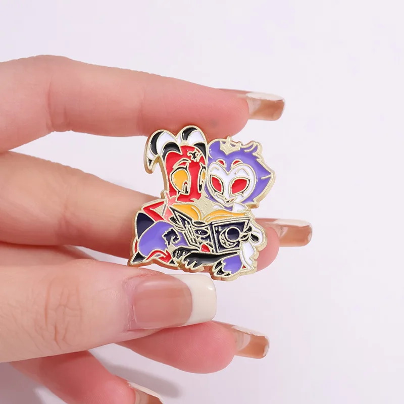 Europe and America Helluva Boss Badges Enamel Pins Little Blitz and Stolas Reading Book Brooch Metal Elegant Jewelry Accessory