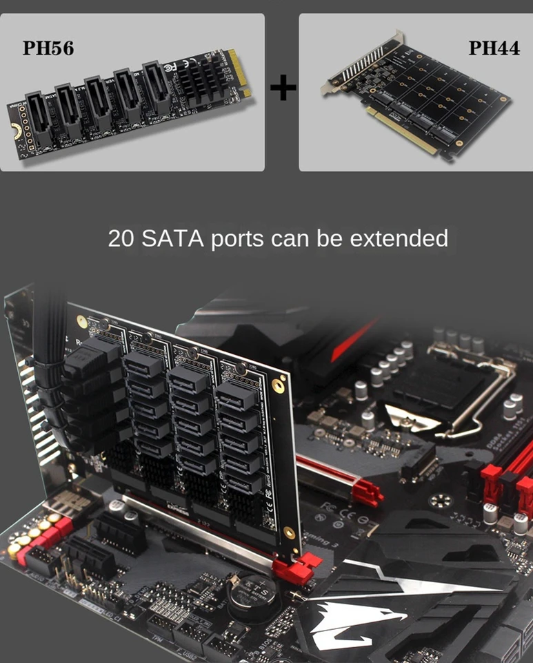 Pcie x16 nvme m.2 raid拡張カード,pci-eからsata,20ポート,asus hyper