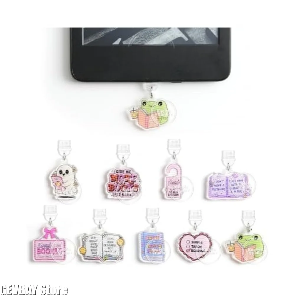 1 Set  Acrylic Phone Dust Plug Kindle Book Lover Gift for IPhone 15 16 17 Type C view 2