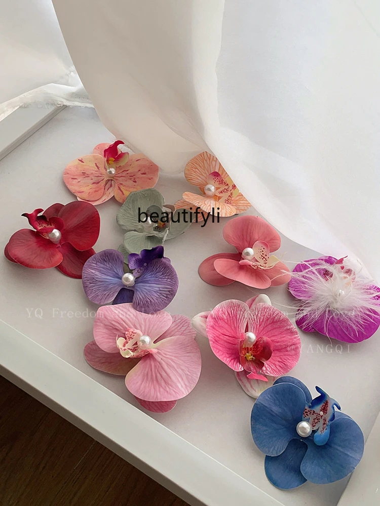 Bow Orchid Flower Side Clip Female Holiday Travel Photography Atmosphere Bang Clip Hairware