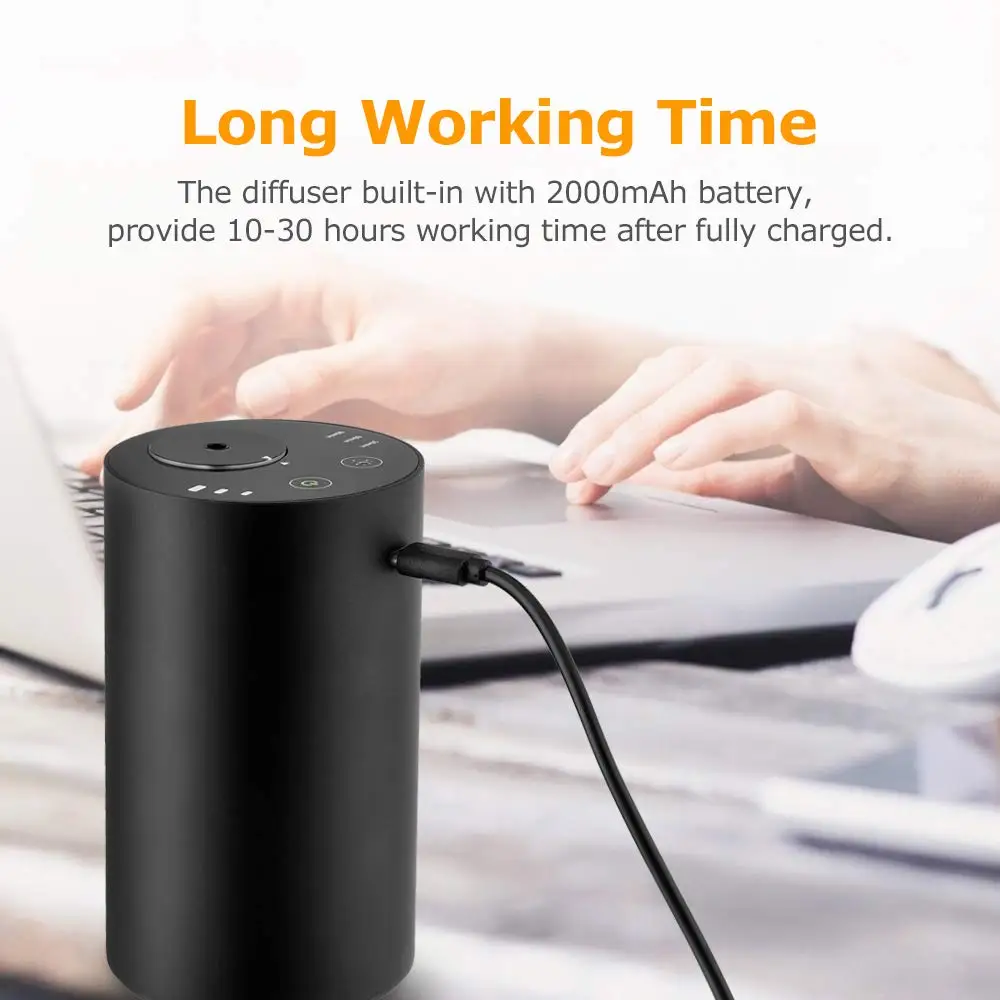 Customized LOGO 10ml/20ml  Portable USB Car Aroma Diffuser Black Aluminium Rechargeable Waterless Pure Essential Oil Household