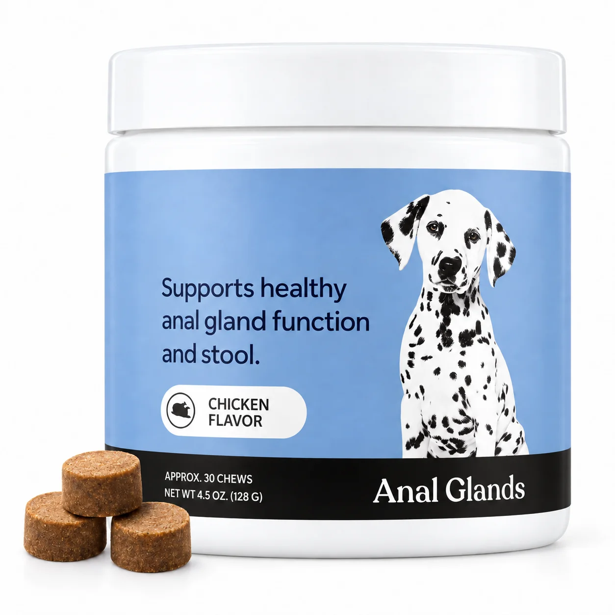 Dog Anal Gland Support Soft Chews, Digestive & Stool Health Supplement, Chicken Flavor, for Dogs 6 Months+, 30 Count, 128g