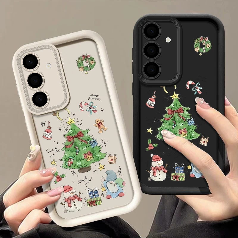 شجرة عيد الميلاد ثلج حقيبة لهاتف سامسونج جالاكسي A17 A16 A56 A15 A55 A54 5G S24 FE S25 Edge S24 S22 S23 Ultra Plus غطاء هاتف من البولي يوريثان