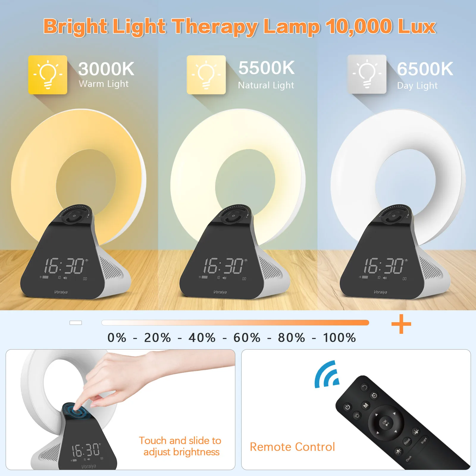 Light Therapy Lamp with Bluetooth Speaker 10000 Lux 3 Timing Mode Bright Sun Lamps Remote Control Stepless Brightness Lift Mood