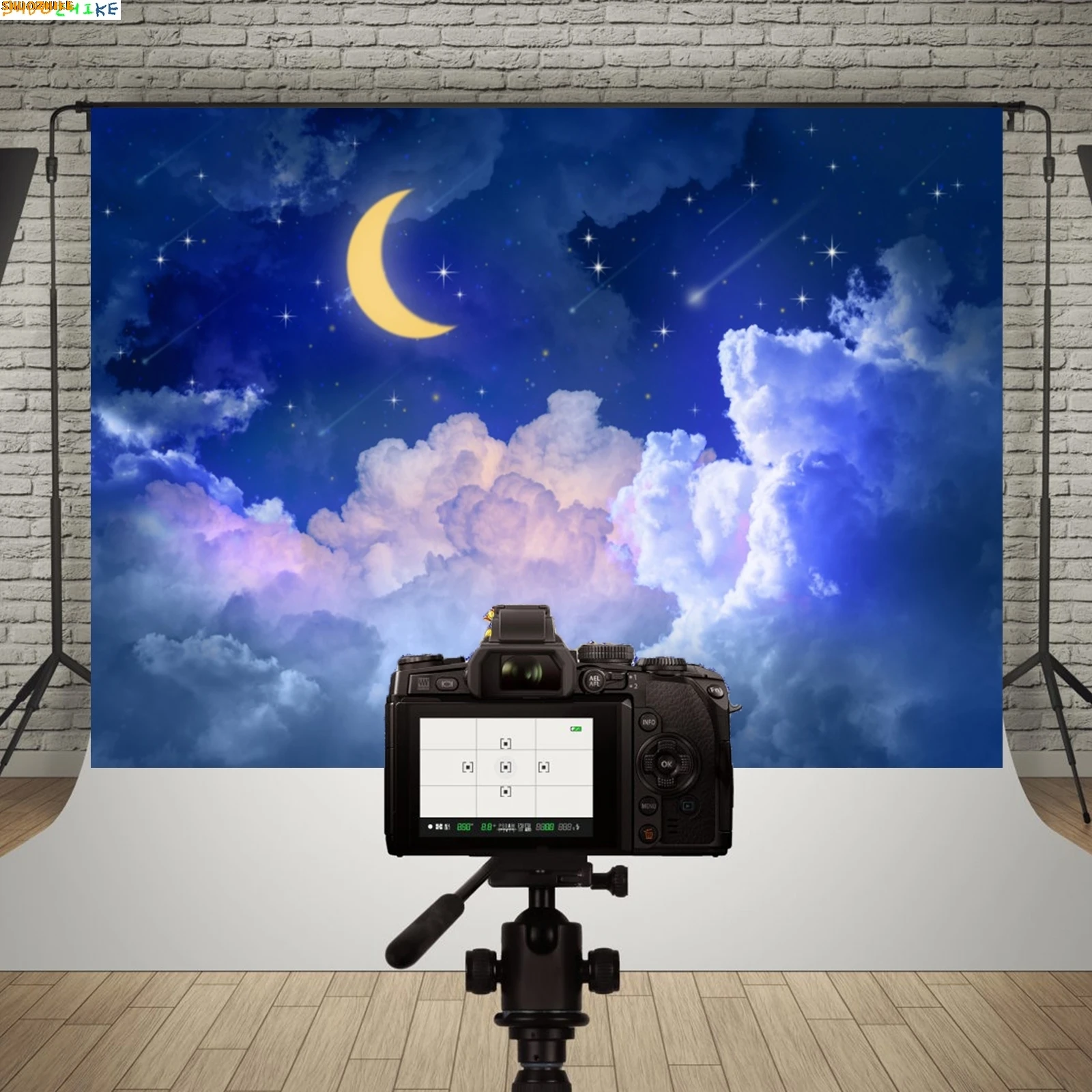 

Snow Night Starry Sky Moon Stars Cloud Photography Backdrops Christmas Winter Forest Room Decor Photo Studio Background YW-01