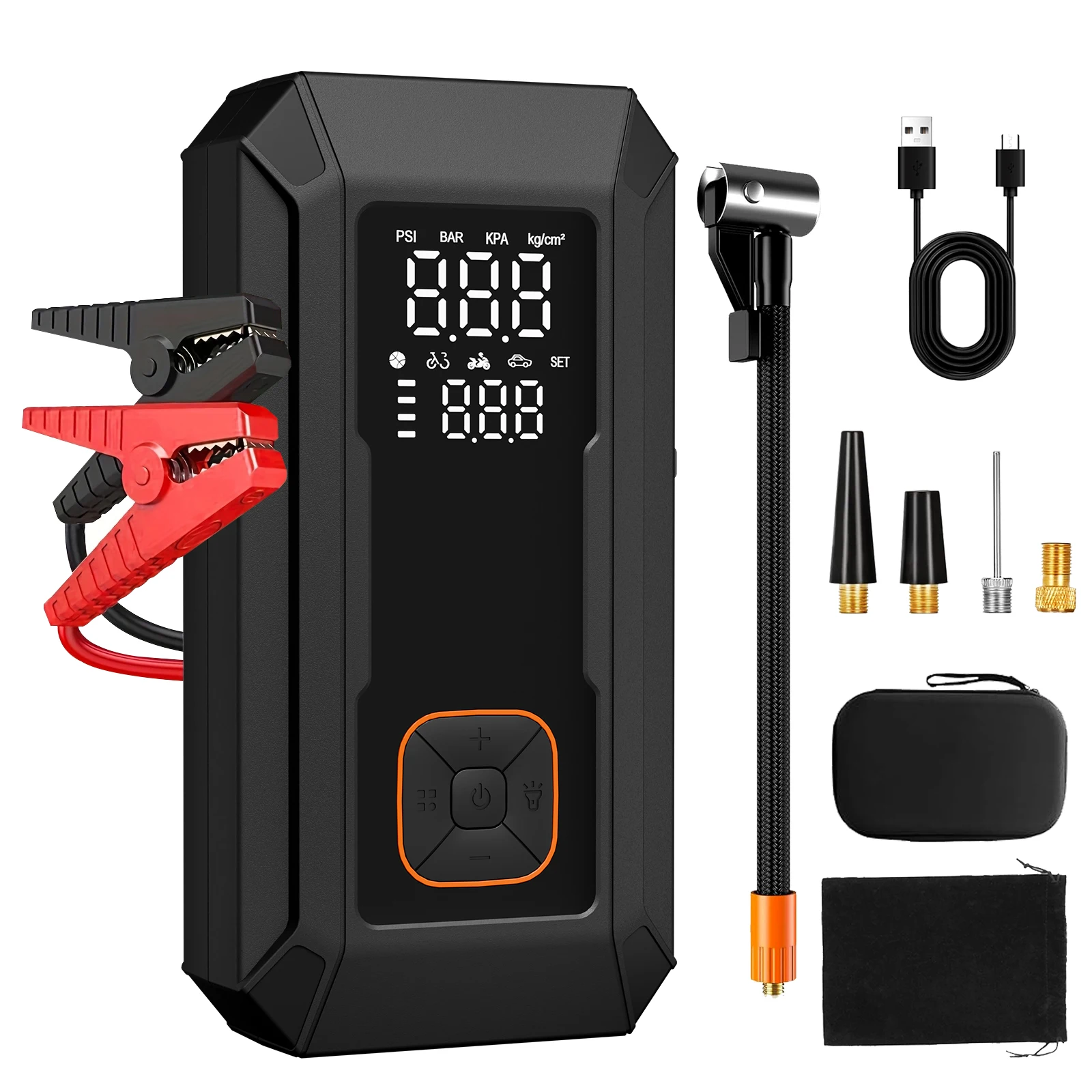 12V Car Jump Starter 8000mAh Portable Wireless Tire Inflator Auto Emergency Booster  Starting Device Power Bank For Car