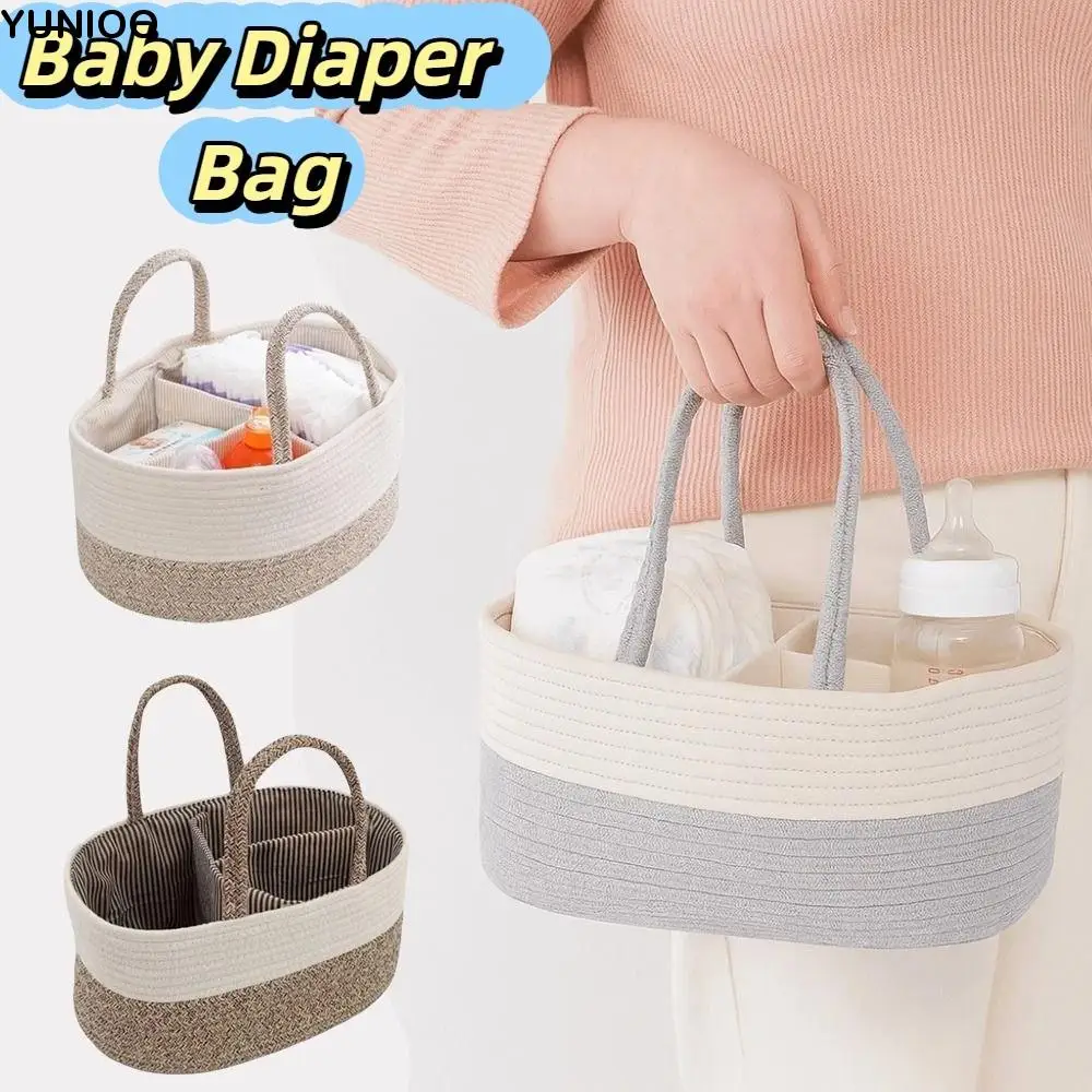 

Shopping Convenient Diaper Storage Basket Cotton Thread Large Capacity Mommy Handbag Tote Bag Hand-Held Nappy Bag Picnic