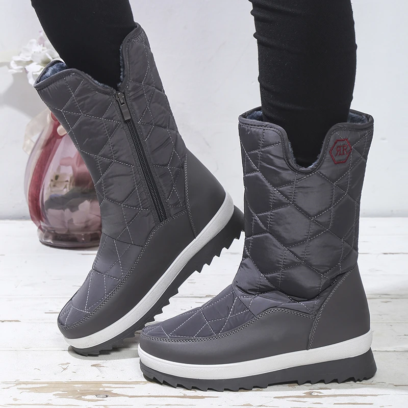 Women Boots Winter Keep Warm Quality Mid-Calf Snow Boots Ladies Lace-up Comfortable Waterproof Booties Chaussures Femme