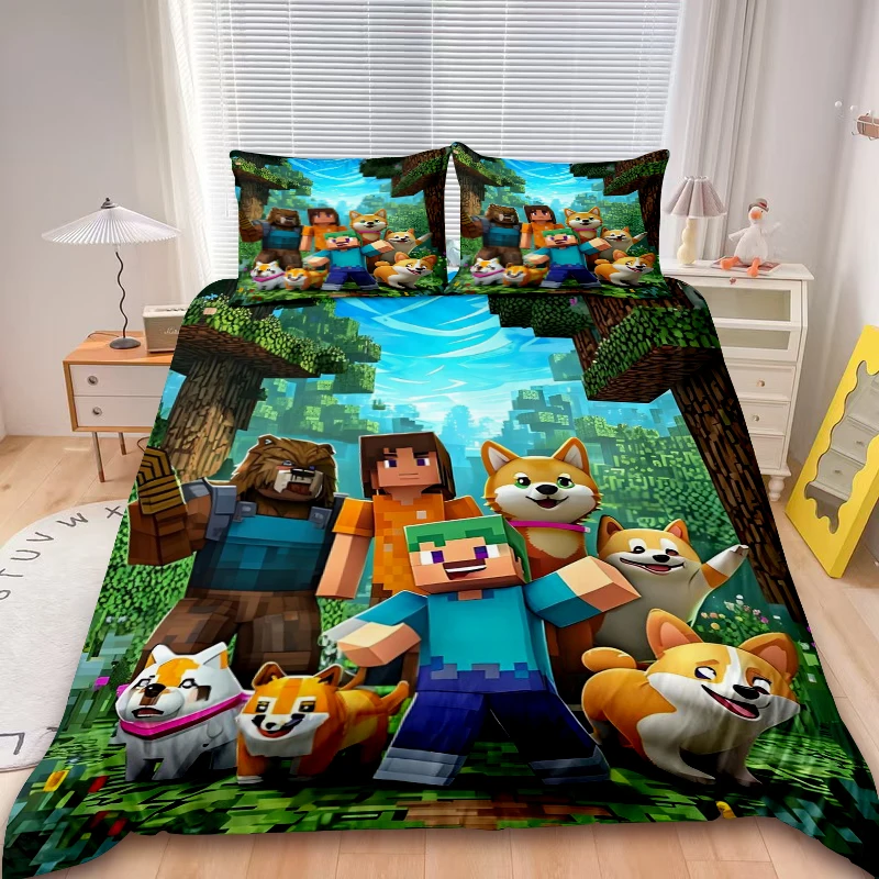 أطفال ماين كرافت 3 قطعة مجموعة غطاء لحاف لعبة ماي وورلد طقم سرير المعزي غطاء الأولاد أطفال للهدايا ديكور غرفة النوم #1