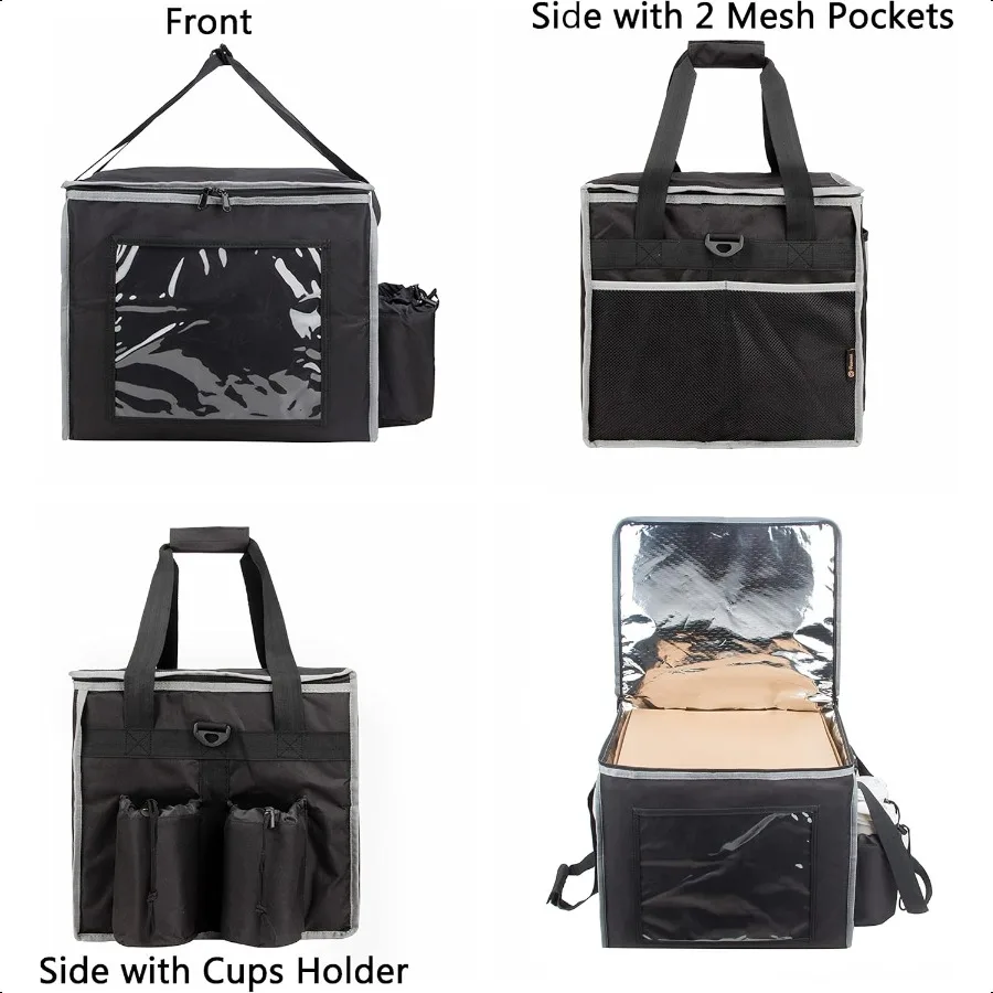 Borsa per la consegna di cibo isolata con portabicchieri adatta per pizza da 14 pollici Borsa per la consegna di cibo per pizza resistente pieghevole per la ristorazione in campeggio Res