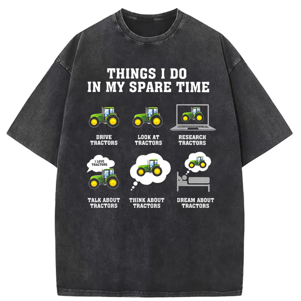 Tractors Man Fashion T-shirts Things I Do In My Spare Time Long Sleeve Tee Shirts Men Vintage Printed Washed Cotton Sweatshirts