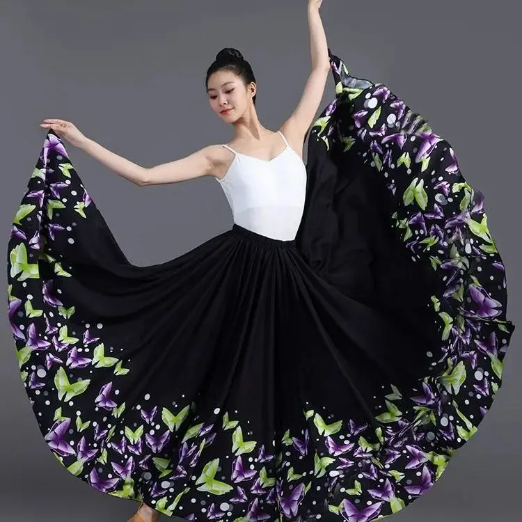 720 Degree Women Flamenco dance Skirts Modern Classical Dance Geometric Print Large Skirt Stage Performance Costume