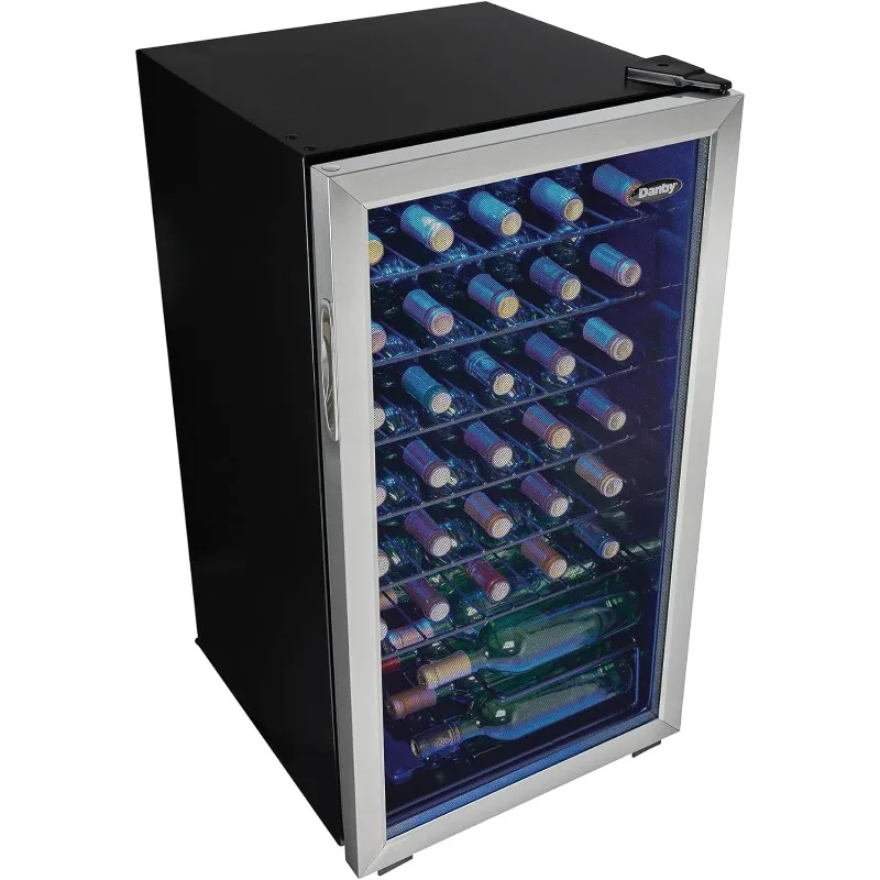 3.3 Cu. Ft. Free Standing Wine Cooler,Holds 36 Bottles,Single Zone Fridge with Glass Door-Chiller for Home Bar,Stainless Steel