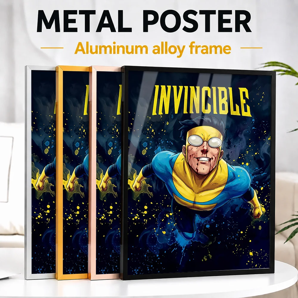 Invincible Flying With Blood Splatter Framed Aluminum Metal Poster Customized Photo Dynamic Action Style Wall Art For Bedroom