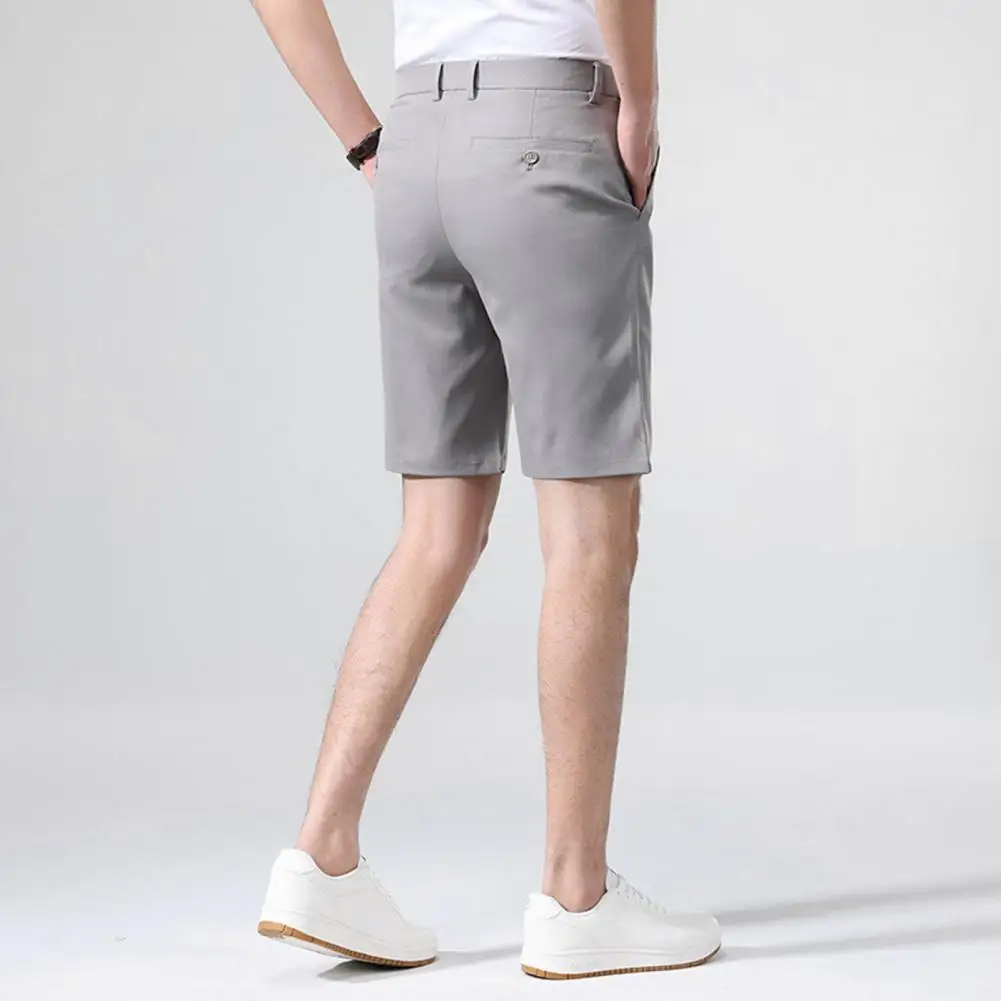 Men Suit Shorts Men's Solid Color Casual Suit Shorts with Pockets Elastic Waistband Breathable Fabric for Daily Wear Golf for A