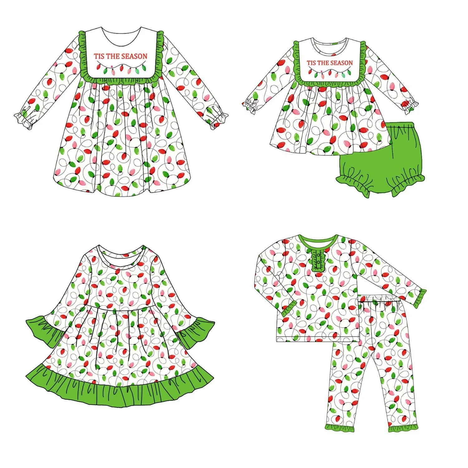 

Christmas 4-piece boutique children's suit long-sleeved trousers girl's pajamas set cartoon print baby jumpsuit girl's dress