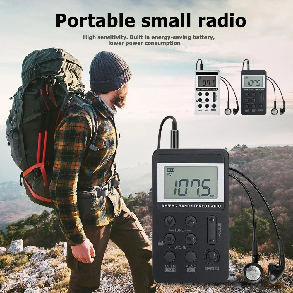 Rechargeable With Stereo AM FM Portable Radio Earphone Stereo Sound Compact Radios Player For Senior Home Running