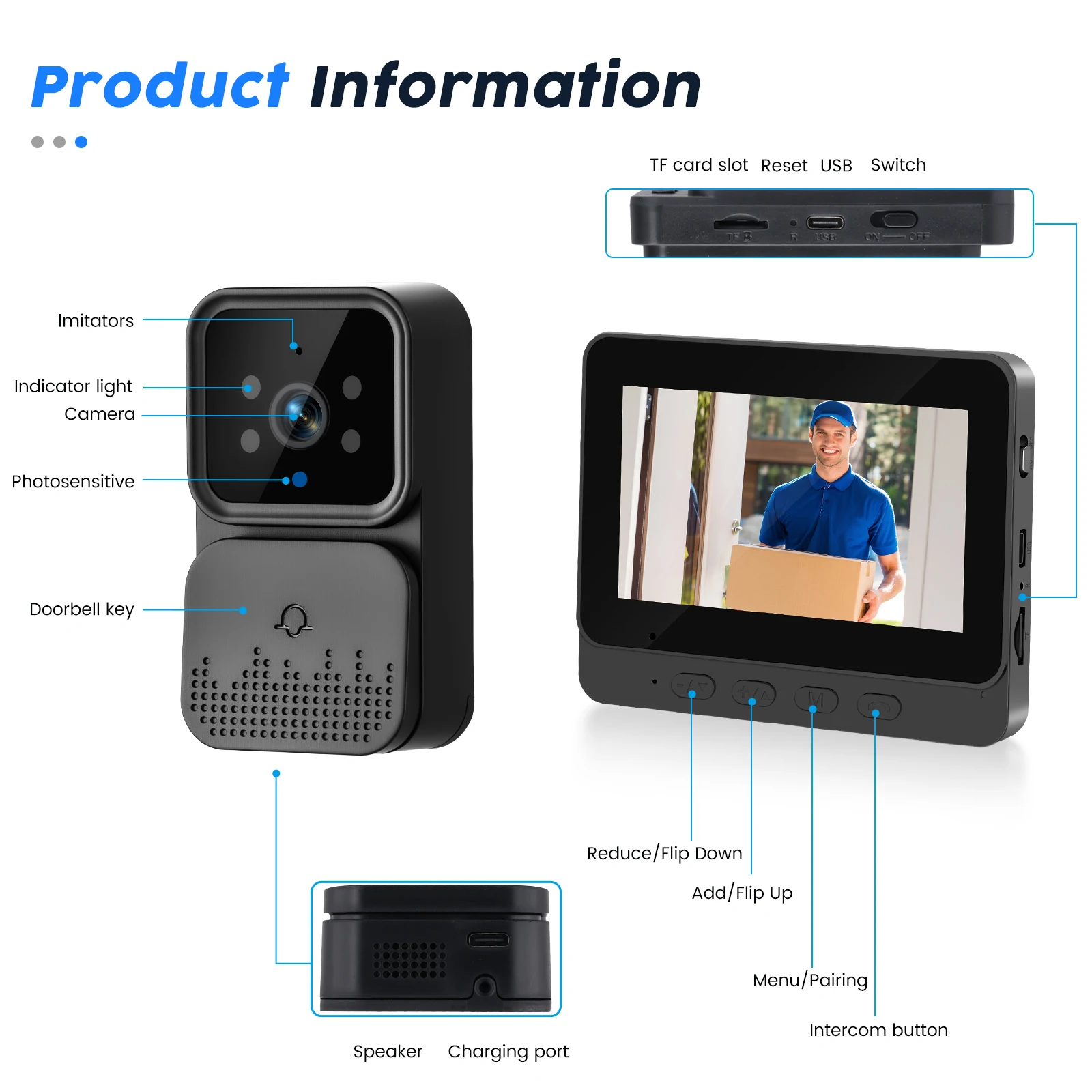 Podofo 4.3 ''جرس الباب ثقب الباب للرؤية الليلية 2-Way فيديو 640*480 شاشة IPS اللاسلكية كاميرا مراقبة الباب دعم 4G الاتصال الداخلي