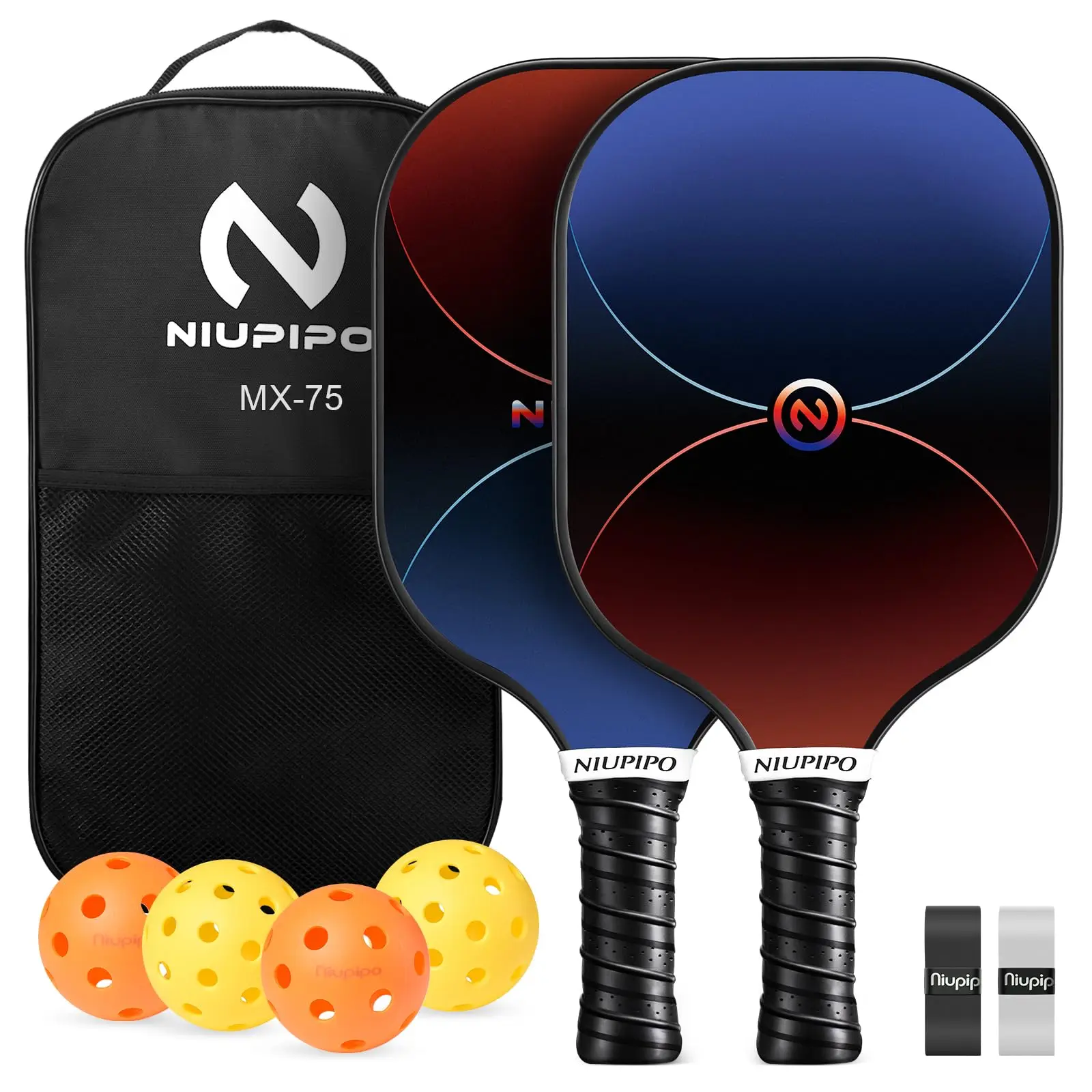 

Niupipo Gradient Pickleball Paddles Set, 2-Player Kit with 4 Pickleballs & Carry Bag for Beginners & All Levels