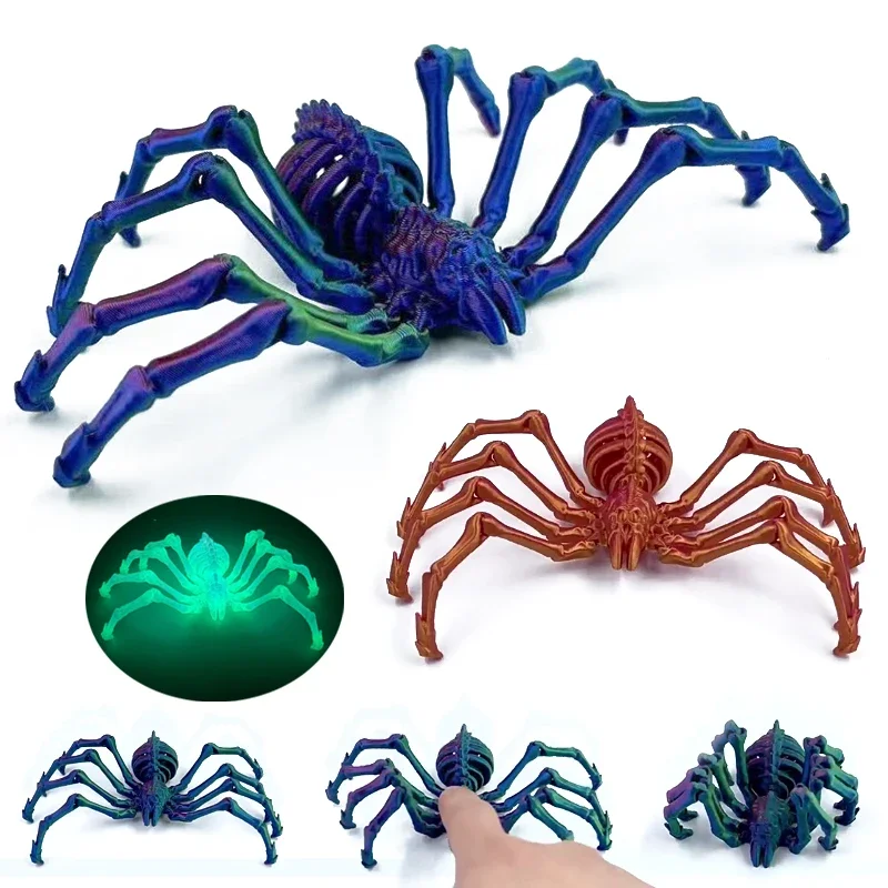 3D Printed Spider Movable Retractable Joint Fidget Toy Articulated Movable Elastic Spider Simulation Esktop Ornament Kid's Toy