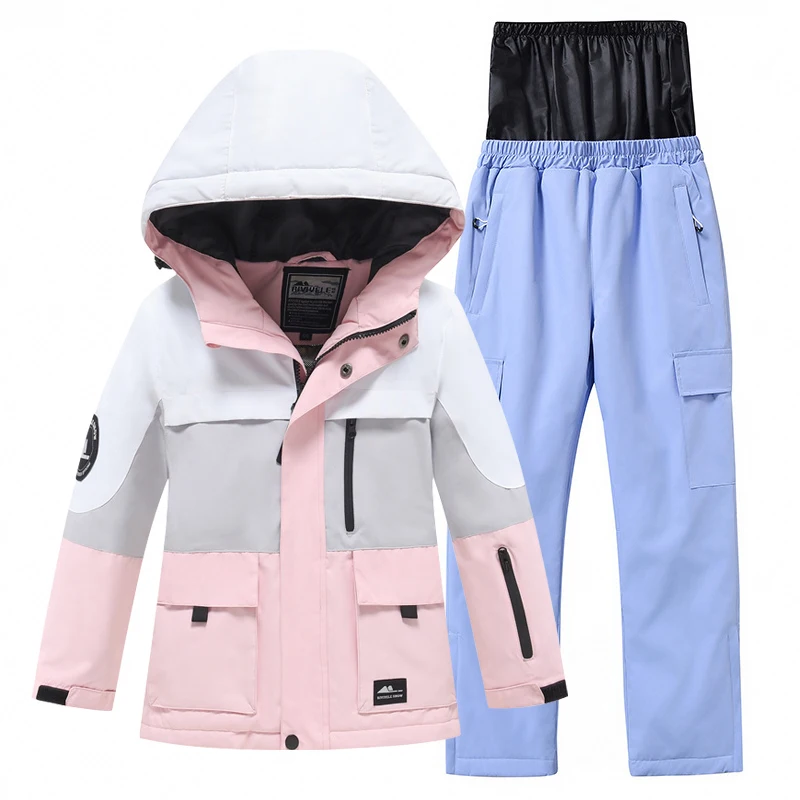 

-30℃ Children's snow suit waterproof jacket and pants Warm ski suits for boys and girls aged 5-16 Luxury thickened off-road snow