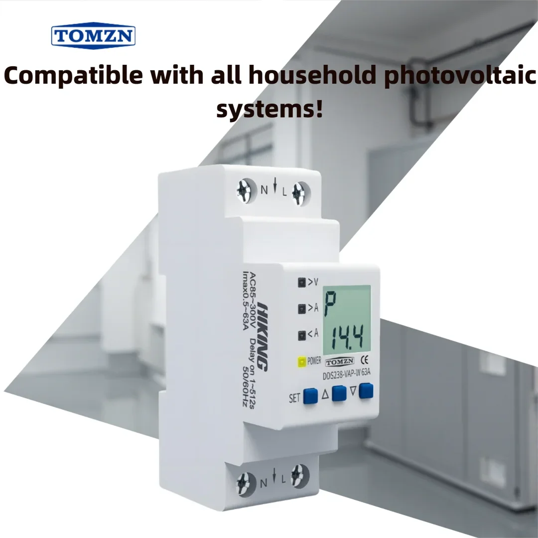 TOMZN Adjustable Over/Under Voltage Relay & Current Limiter Protector with V/I/kW/kWh Display, 63A 110/230V Water Level Control