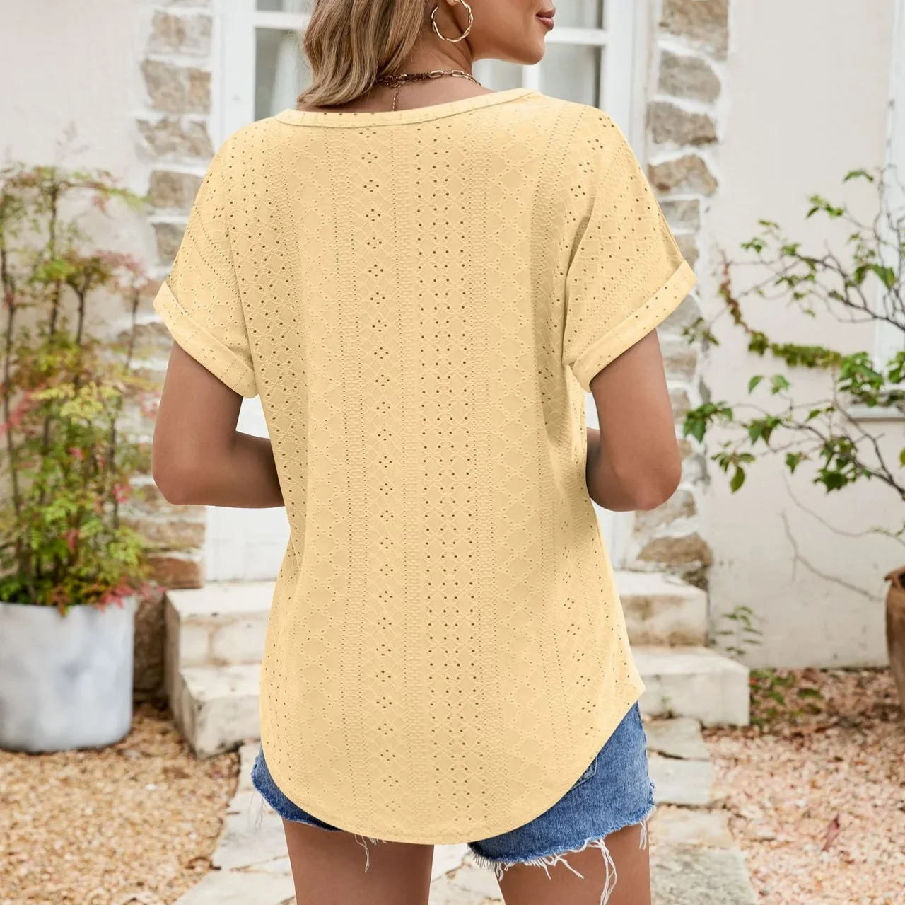 المرأة الجديدة الصيف الأعلى الجوف جولة الرقبة قصيرة الأكمام العيينة تي شيرت غير رسمي المرأة أعلى لينة مريح تيز متعددة الألوان المتاحة