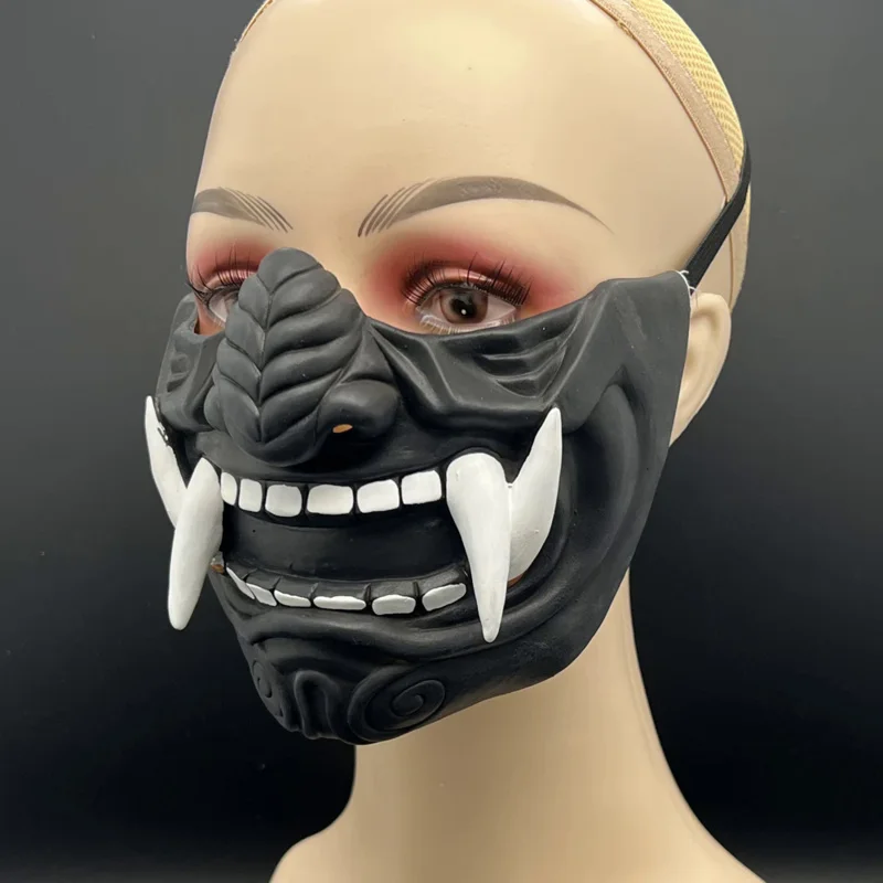 قناع نصف وجه ياباني من اللاتكس الناعم ، لعبة حفلة الهالوين ، الشيطان اوني ساموراي ، براجنا ، هانيا نوح كابوكي ، الكبار