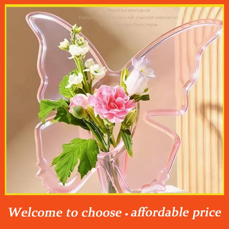 **Butterfly Flower Vase - Clear Acrylic Vase For Flowers,Decorative Vases For Desktops Bookshelf,Modern Art Vases For Home Decor